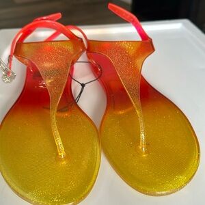 Jessica Simpson Pink Yellow Sparkle Jelly Thong Sandals Shoes size 9